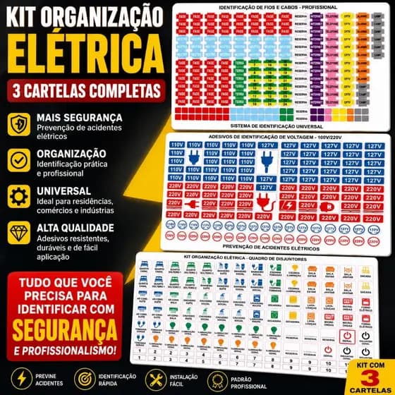 Kit Com 3 Cartelas Adesivo Identificador De Voltagem Tomadas E Painéis 110v 220v-adesivo para tomada-adesivo voltagem