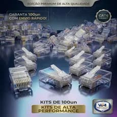 Kit Conector RJ45  Cat6 — 50/100 Unidades — Banhado a Ouro — Crimpagem Fácil para Cabo de Rede