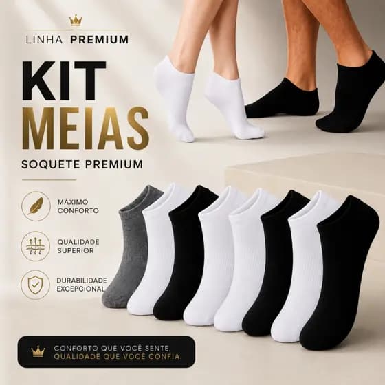 Meia Soquete Básica 03/06/08/12 Pares Masculina/Feminina Cano Curto Respirável Confortável– Premium