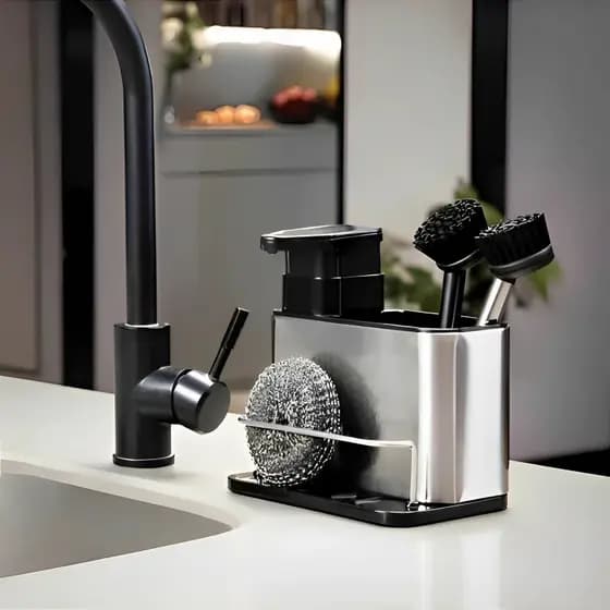 Dispenser Porta Detergente Inox Sabão Liquido Esponja Bucha Inox Porta Sabão Detergente Dispenser de Detergente Inox