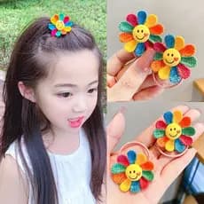 2PCS Girassol Colorido Fofo Infantil Grampos De Cabelo Faixas Elásticas