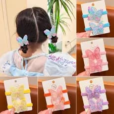2PCS Novas Lindas Lantejoulas Borboletas De Borboleta Um Rabo De Pônei Faixas De Cabelo Elásticas Acessórios Infantil Laços Baby Headwear