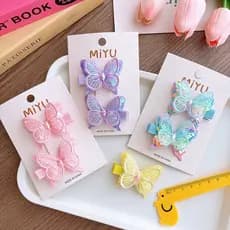 2PCS Novo Bordado De Lantejoulas Dupla Camada Borboleta Meninas Grampos De Cabelo Para Crianças Acessórios