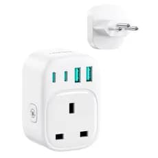 Adaptador De Tomada De Viagem LENCENT 5 Em 1 Brasil , Tipo N Para Soquete SG Com 2 Portas USB-C E 2 A , 2500 W Máx .