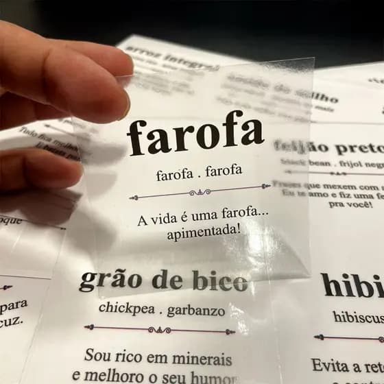 Kit 42 Adesivos Para Mantimentos Potes de Cozinha 7x7cm Dicionário Divertido Vinil Transparente