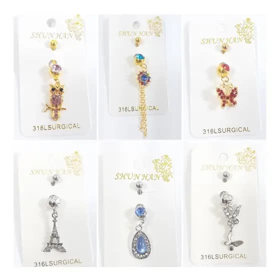 KIT 2 de Piercing De Umbigo Com Pingente Sortido IDEAL