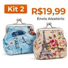 Kit 2 Porta Moedas Feminina Vintage Paris Floral Bolsa Pequena Fecho Metal Mini Carteira Aleatória Moda