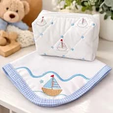 Fralda de Boca Pano de Boca Menino Azul Barquinho Necessaire Bolsa Farmacinha Higiene Fralda Alimentação Kit Bebê