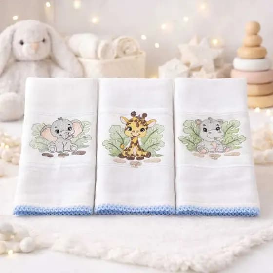 Fralda de boca Bebe Amamentação Alimentação Ursinha Safari conjunto 3 fraldas Pano de Boca Enxoval Presente Criança Boca