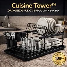 Escorredor de Louça 2 Andares Organizador Cozinha Preto Fosco Compacto Alta Capacidade Cuisine Tower