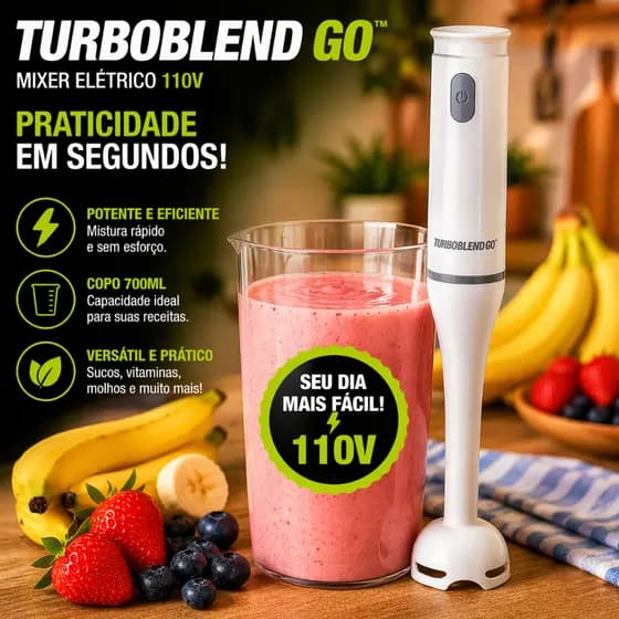 Mixer Elétrico 110V com Copo 700ml TurboBlend Go™ – Mixer Portátil para Sucos, Vitaminas e Molhos