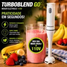 Mixer Elétrico 110V com Copo 700ml TurboBlend Go™ – Mixer Portátil para Sucos, Vitaminas e Molhos