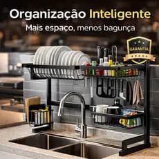 Escorredor de Louça Suspenso Grande Preto Fosco Organizador de Pia Cozinha  Economia de Espaço