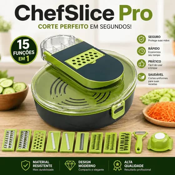ChefSlice Pro Ralador e Fatiador de Legumes 15 em 1 Cortador Multifuncional Manual Cozinha