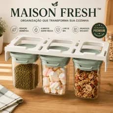 Kit 3 Potes Herméticos Maison Fresh com Suporte Organizador Tampa Vedada Mantimentos Cozinha