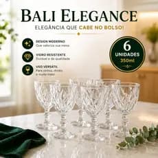 Jogo de Taças de Vidro 350ml Bali com 6 Unidades – Taças Elegantes e Resistentes para Vinho, Drinks