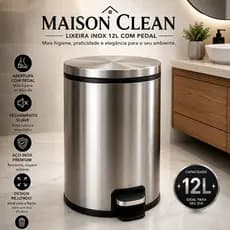 Lixeira Inox 12L Maison Clean com Pedal Slim Tampa Soft Close Anti Odor para  Cozinha