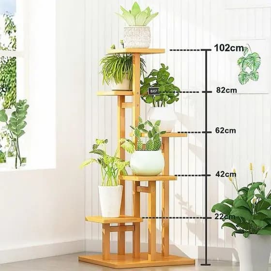 Suporte para 5 vasos de plantas em madeira maciça pinus