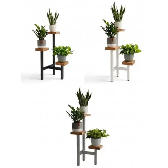 Suporte em madeira maciça pinus para 03 vasos de plantas decorativo