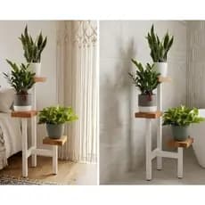 Suporte Branco para 3 vasos de Plantas, Artesanal, Design Elegante, Todo em Madeira Pinus de Reflorestamento