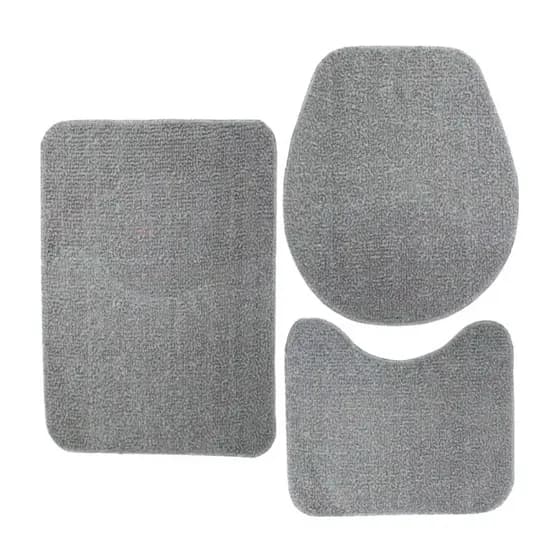 Kit 3 Tapetes Para Banheiro Peça Tapete Jogo Antiderrapante Cor Cinza Grafite