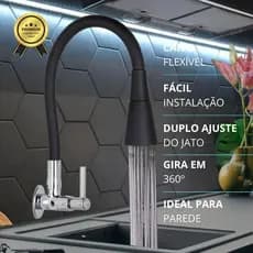 Torneira Gourmet Cozinha Parede Preta Flexível 2 Jatos 1/4 Volta Para Pia