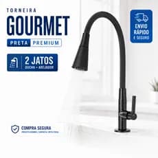Torneira Bancada Pia Cozinha Gourmet Preta Flexível 2 Jatos 1/4 de volta para Mesa e Mármore