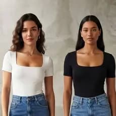 Kit 2 Body Decote Quadrado Básico Manga Curta Feminino Blusa Justa Casual Moda Blogueira Tendência