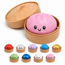 Squishy Surpresa Dumpling Mini Bao Antiestresse Fofo Macio Glitter Bolinho Chinês Fidget Toy Com Cestinha