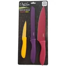 kit jogo de facas coloridas inox 3peças