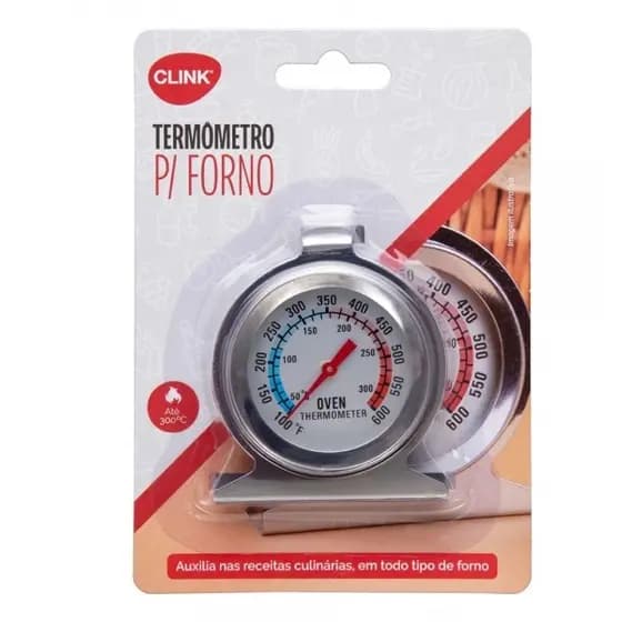 Termômetro p/ Forno-Culinário-Analógico 300°-Alta Qualidade-Inox Com Base-Clink