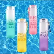 Garrafa Squeeze Frases Motivacionais 500 ml Fosca + Alça de Silicone-Fitness-Academia-Resistente