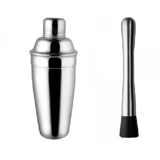 Coqueteleira Inox 500 ml + Socador Aço- P/ Drinks Caipirinha Coquetéis