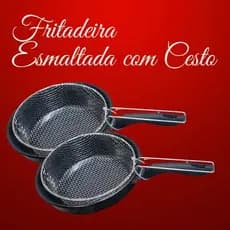 Frigideira Fritadeira Funda Esmaltada 26 Cm Com Cesto Escorredor em Aço Cromado-Cabo Baquelite resistente a Temperatura