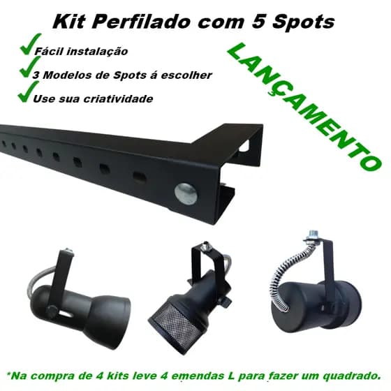 Spot Para Trilho Perfilado Kit Completo 5 Spots
