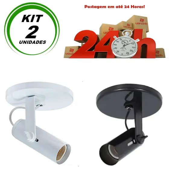 Spot Sobrepor Tubinho 1 Foco Kit 2 Branco e Preto