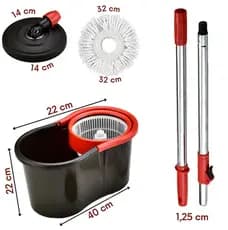Mop Giratório Esfregão 360 Original Com Balde 8L + Refil Microfibra Cabo Extensível Regulável Limpeza Prática