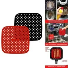 Forro Tapete em Silicone Para Air Fryer 19cm Fritadeira Elétrica QUADRADO Multiuso Universal Vermelho Preto