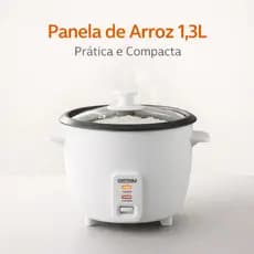 Panela de Arroz Elétrica 1,3L 127V/220V Branca Antiaderente Tampa Vidro Bandeja Vapor Aquecimento