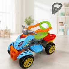 Quadriciclo Infantil Passeio e Pedal 2 em 1 Com Haste Guia, Porta Objetos e Rodas Seguras