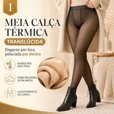 Meia Calça Térmica Feminina Forrada Peluciada Slim Fit Preta Translúcida Tamanho 32x99cm Segunda Pele Inverno