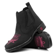 Botina Country Texana Feminina Bordado Rosa e Bege Estilosa Na Moda