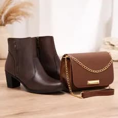 Bota Botinha Feminina Estilosa Cano Curto Com Zipper + Bolsa
