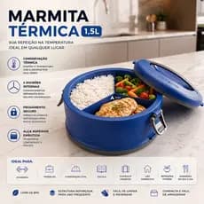 Marmita Térmica Pote Com Divisórias e Alça 1,5L Fit Almoço Refeição Saudável Dieta Trabalho Academia Unitermi Milão