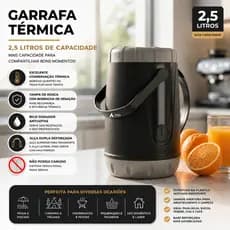 Garrafa Térmica 2,5 Litros Com Alças Jarra Galão Chá Café Suco Água Tererê Chimarrão Mate Unitermi Pávia