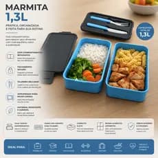 Marmita Térmica Com Talheres e Divisória Dupla 1,3L Pote Fitness Comida Refeição Almoço Dieta Trabalho Academia Unitermi