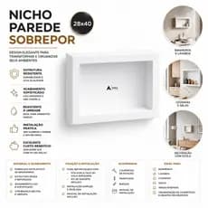 Nicho de Parede Soprepor Para Banheiro Cozinha Sala Escritório Quarto Porta Shampoo Resistente Brilhoso 28x40cm