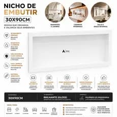 Nicho Grande de Parede Para Banheiro Cozinha Embutir Sala Escritório Quarto Porta Shampoo Brilhoso 30x90cm Metasul