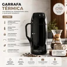 Garrafa Térmica 1 Litro Com Alça Para Café Chá Leite Água Chimarrão Tererê Escritório Cozinha Unitermi Roma
