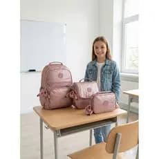 Kit Mochila Escolar 3 Peças Nylon Metalizado Lancheira Térmica Estojo Juvenil